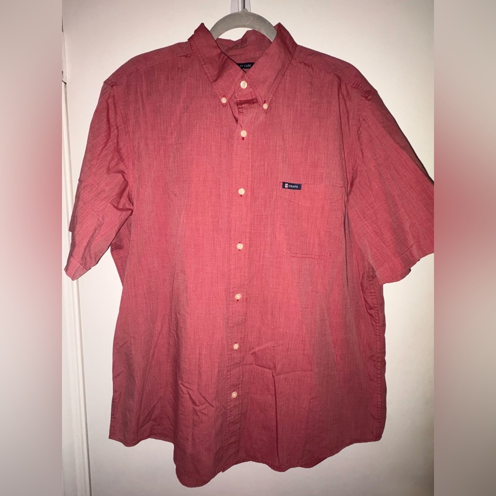Chaps Red Casual Button Down Shirt Lightweight Short Sleeve